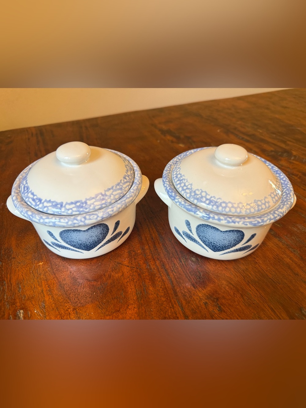 Blue Heart Ceramic Covered Mini Casserole Bowls (Set of 2) - Picture 2 of 3